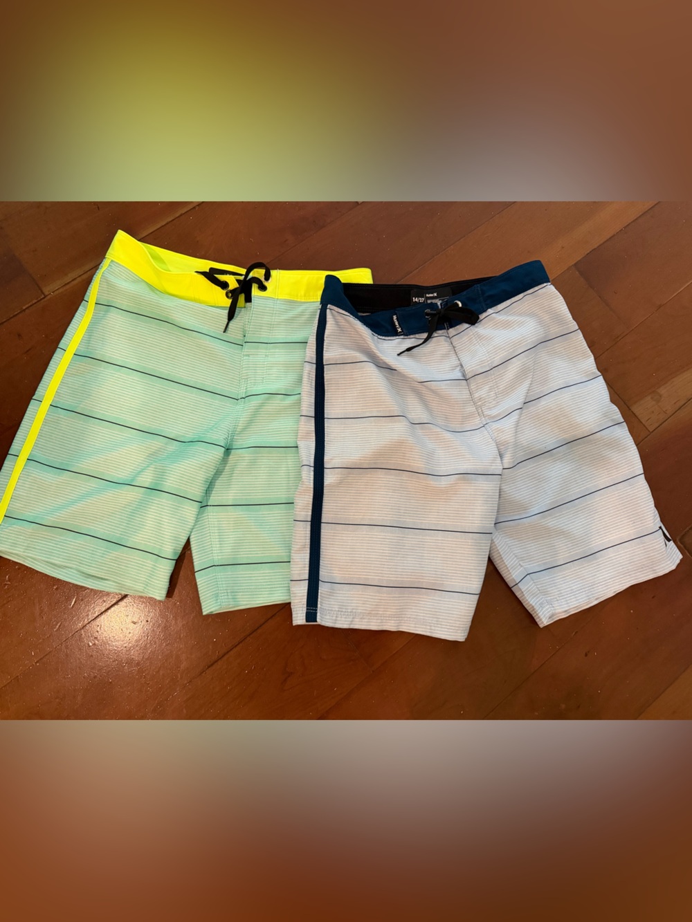 Hurley Pair of Striped Board Shorts - Mint/Neon Yellow & Light Blue/Navy
